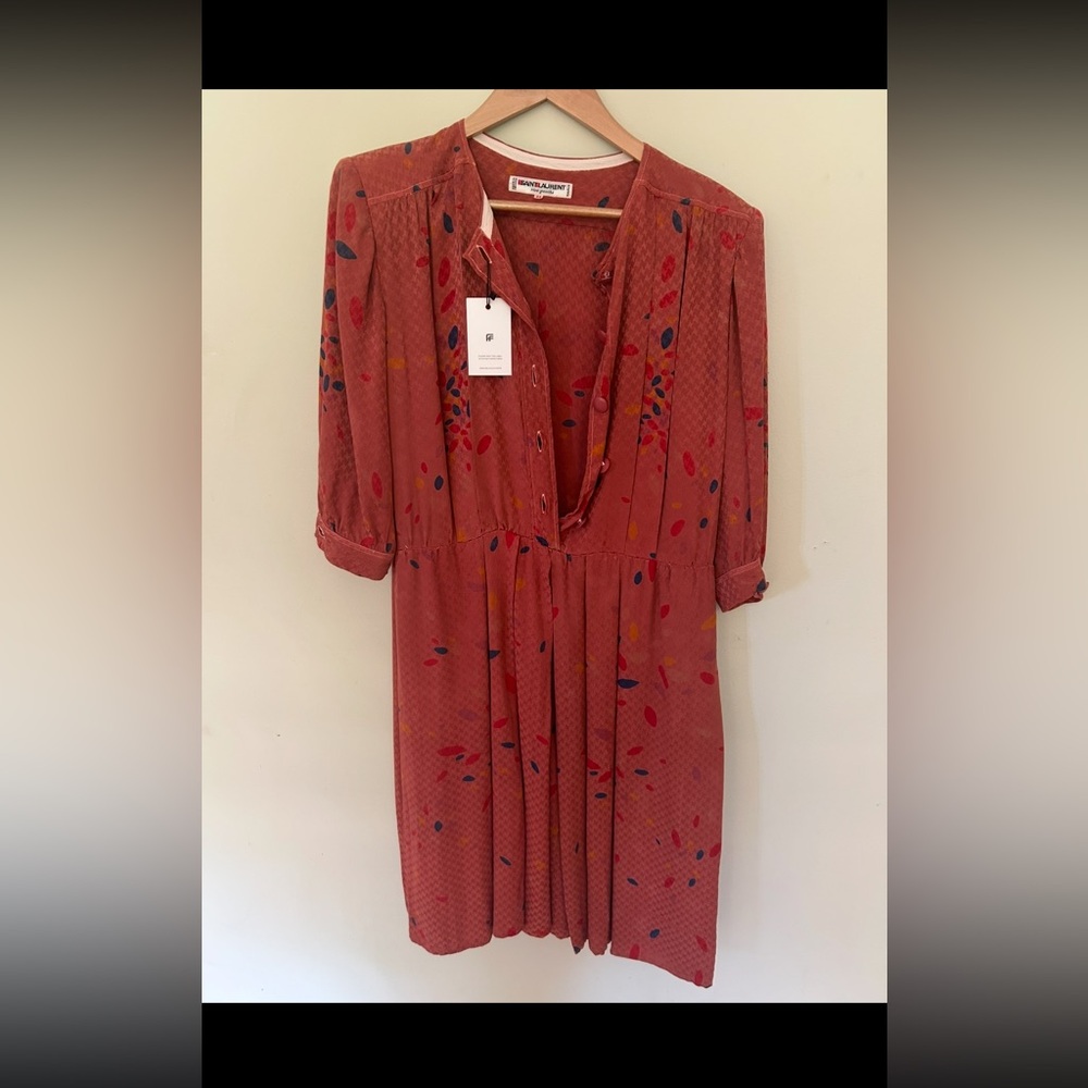 Yves Saint Laurent Red Ruched Sundress with Plunge Neckline